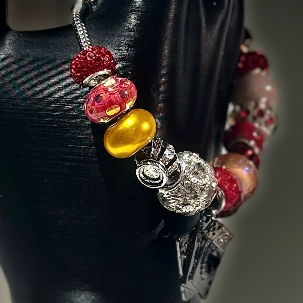 Elegant Red and Silver Ace Charm Bracelet - Picture 3 of 6